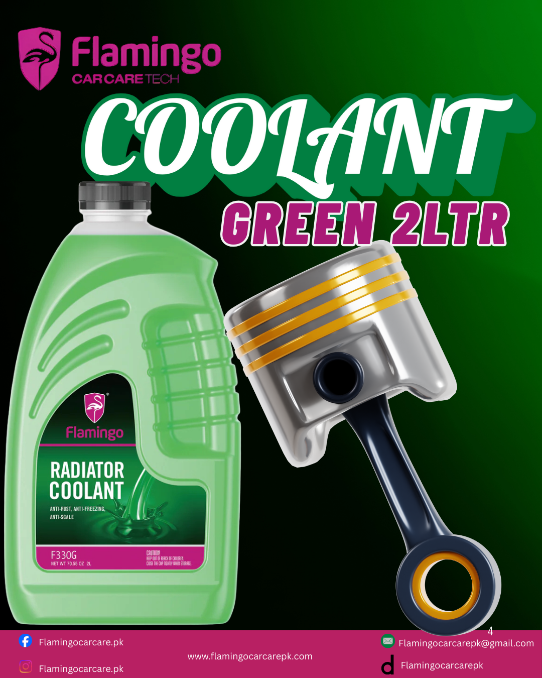 FLAMINGO LONGLIFE COOLANT GREEN 2 LTR
