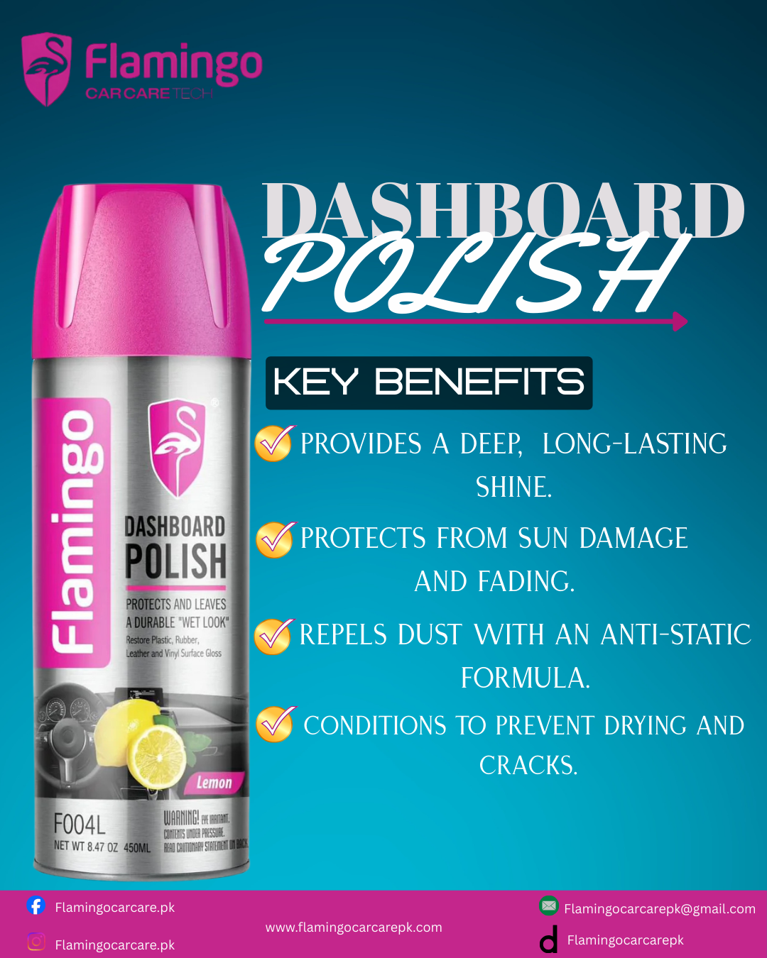 FLAMINGO DASHBOARD POLISH 450ML LEMON