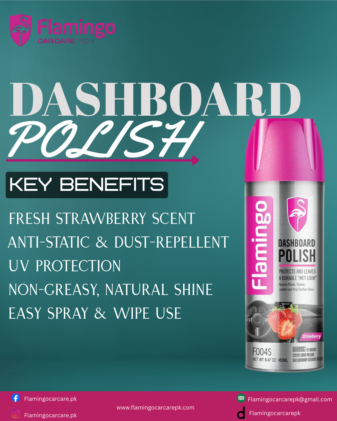 FLAMINGO DASHBOARD POLISH 450ML STRAWBERRY